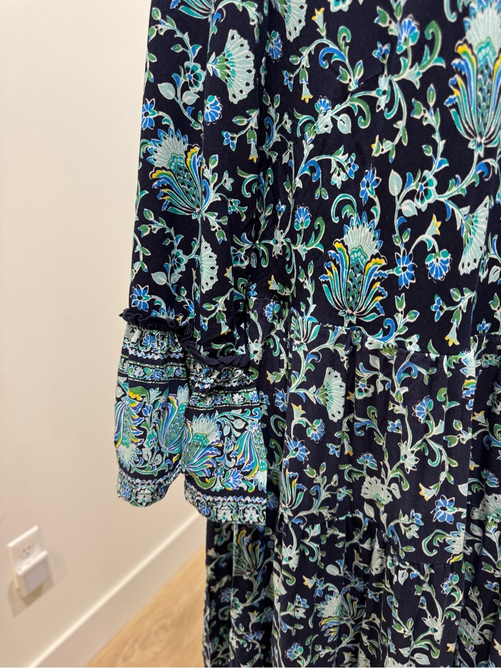 Soft Surroundings Navy Maxi Skirt with Aqua Floral Print 2XL NEW BOHO COTTAGE - Picture 3 of 7